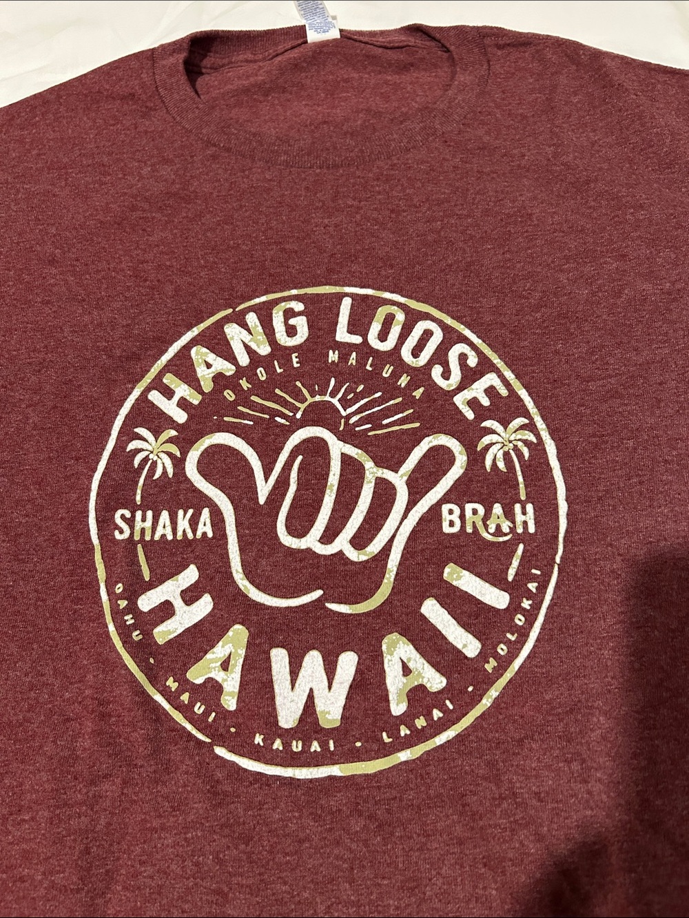 Jerzees Maroon Short Sleeve 'Hang Loose Hawaii' Graphic Tee